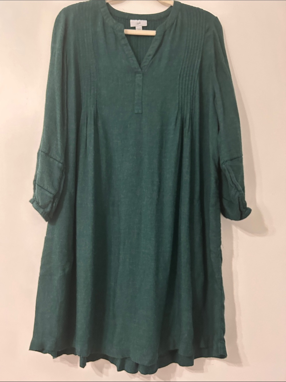 J. Jill Pintuck Henley Swing Trapeze Dress Forest Green Long Sleeve Poet Midi - Picture 13 of 13